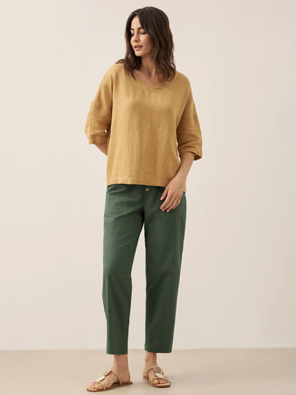 100% Linen V-Neck 3/4 Length Sleeve Top DORA
