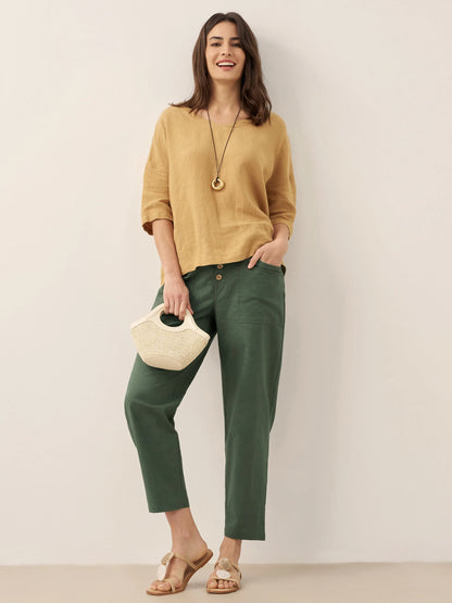 100% Linen V-Neck 3/4 Length Sleeve Top DORA