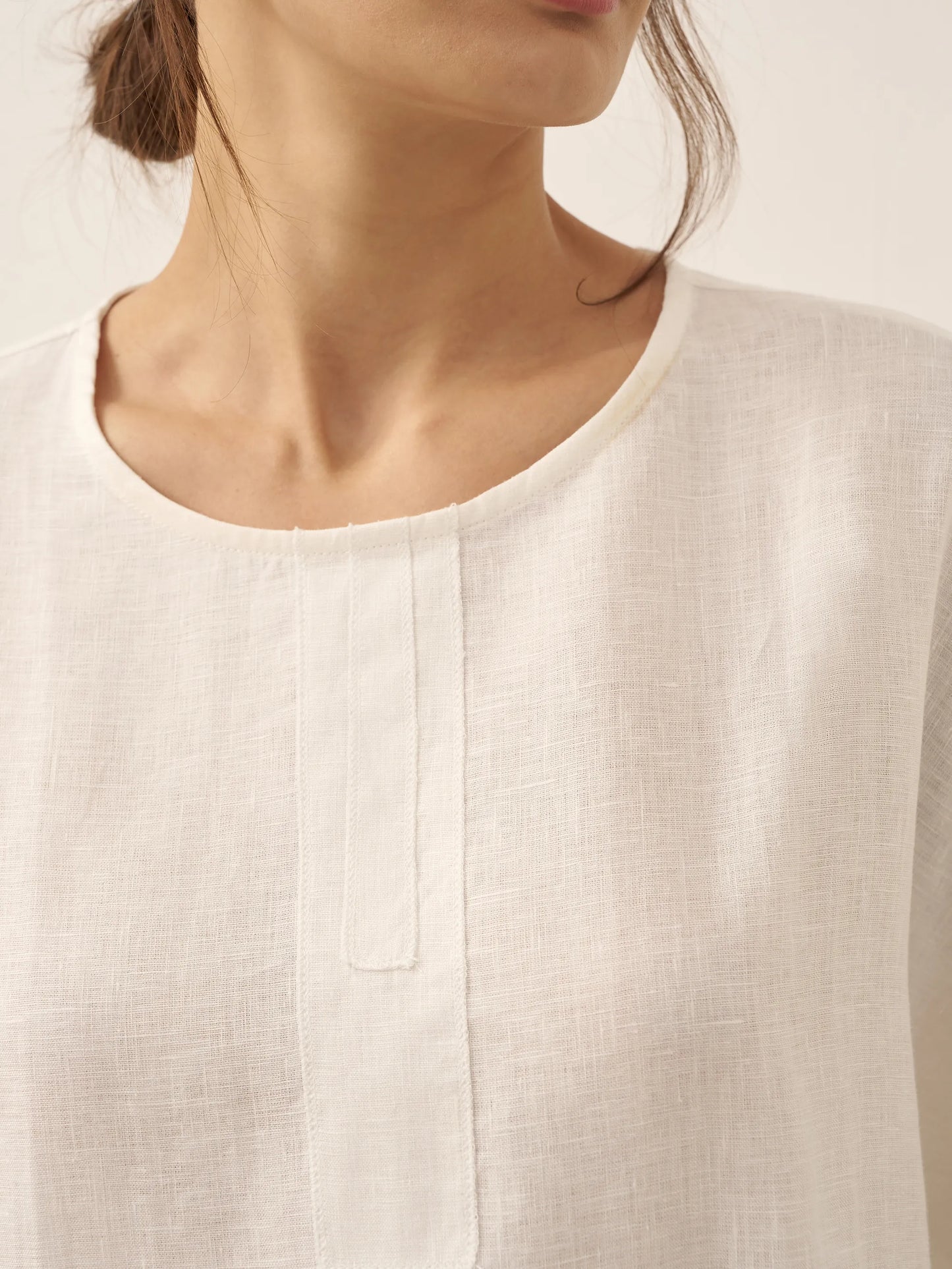 100% Linen Round Neck Mid-Sleeve Top ROBYN