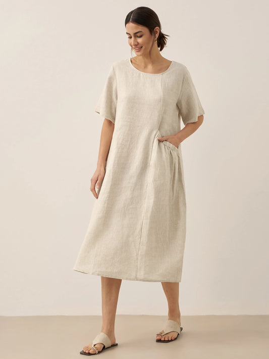 100% Linen Pocket Caftan Midi-Dress ESME