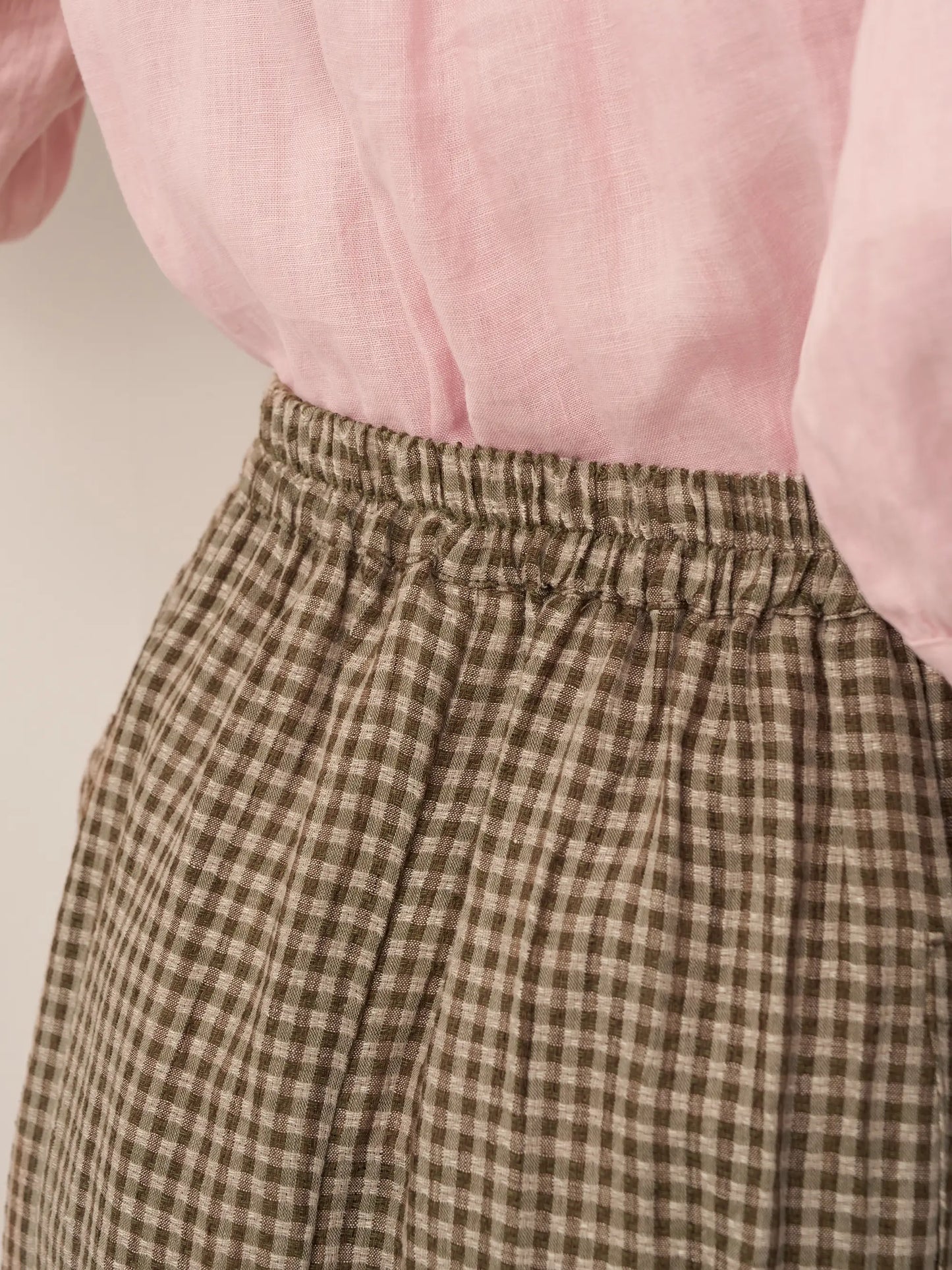 Linen Checked Elastic Waist Skirt ONYX