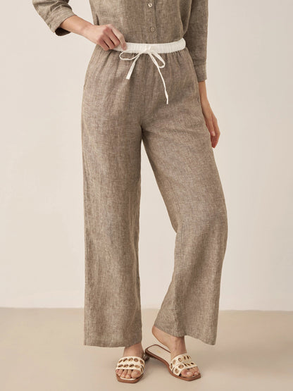 100% Linen Elastic Waist Straight-Leg Trousers JOURDAN