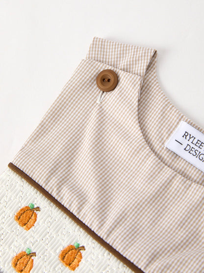 Fall Halloween & Thanksgiving  Pumpkin Smock Embroidered Boys Romper