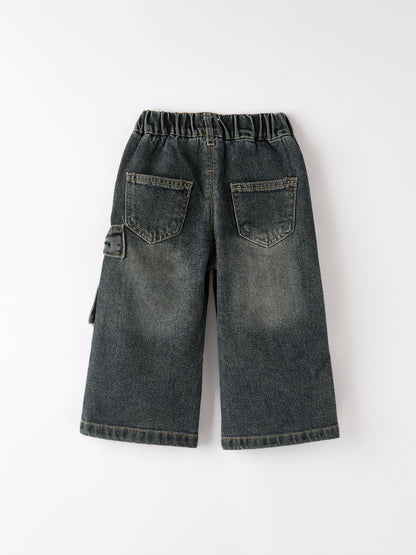 Girls Bow Stretch Wide-Leg Jeans