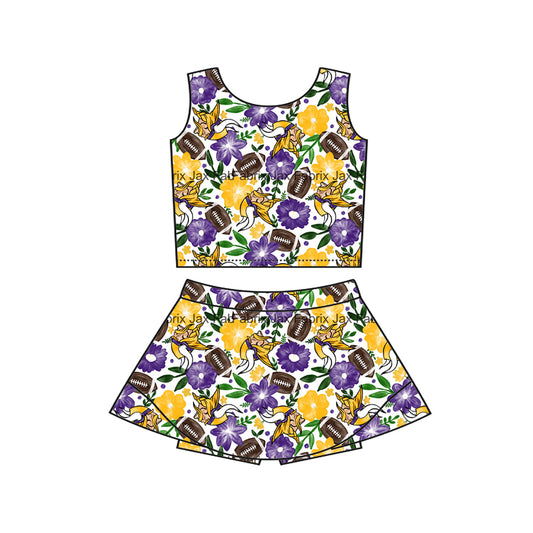 MOQ 5 pcs purple floral football kids girls team active outfits