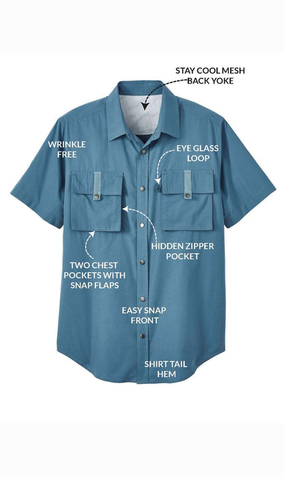 Men's Short Sleeve Explorer Shirt — Snap Front with Multi-Pockets and Back Mesh