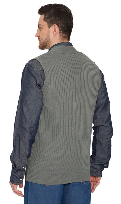 Men's Button Front Rib Knit Sweater Vest with Pockets — Relaxed Fit