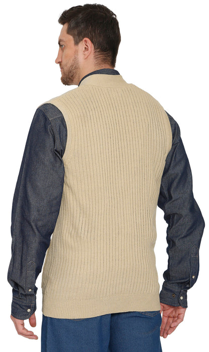 Men's Button Front Rib Knit Sweater Vest with Pockets — Relaxed Fit
