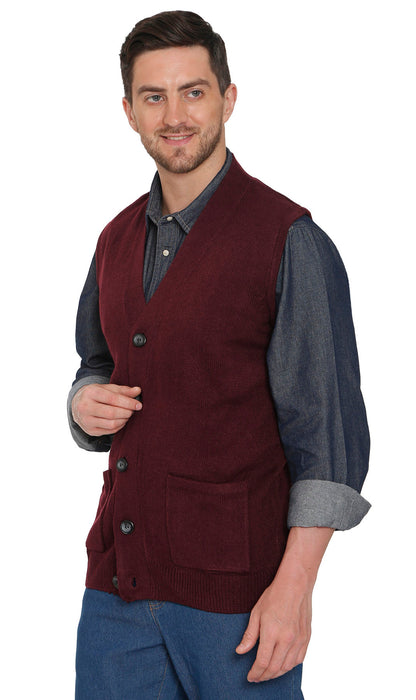 Men's Cashmere-Like Button Front Flat Knit Sweater Vest with Chest Pockets