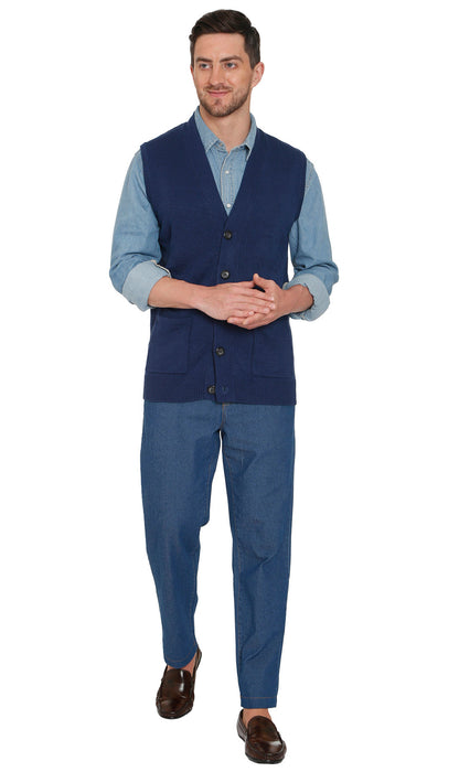 Men's Cashmere-Like Button Front Flat Knit Sweater Vest with Chest Pockets