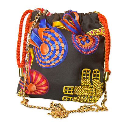 Rubans du Cheval Noir Vintage Scarf Drawstring Crossbody Bag