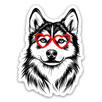 Husky with Heart Glasses Sticker