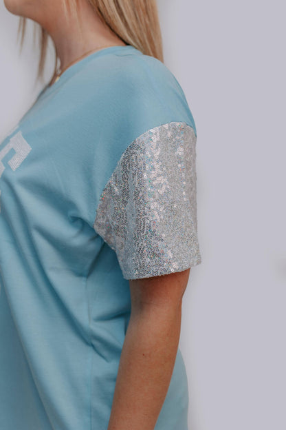Sequins Embroidery Game Day Tee – Icy Blue
