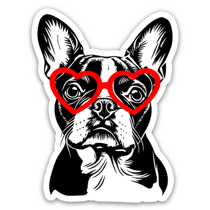 Boston Terrier with Heart Glasses Sticker