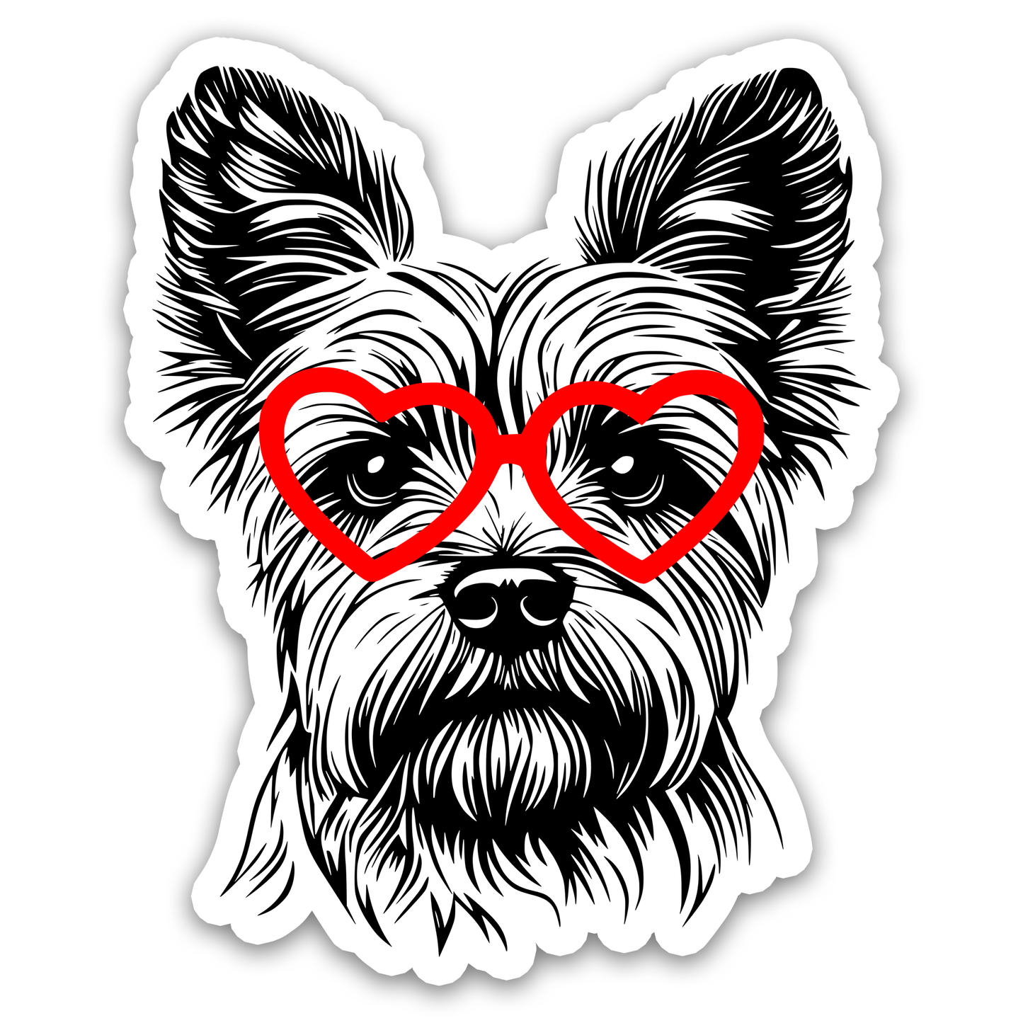 Yorkshire Terrier with Heart Glasses Sticker