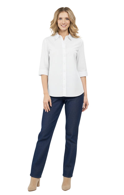 Women's 3/4 Sleeve Button-Down Camp Shirt — Collared Regular Fit