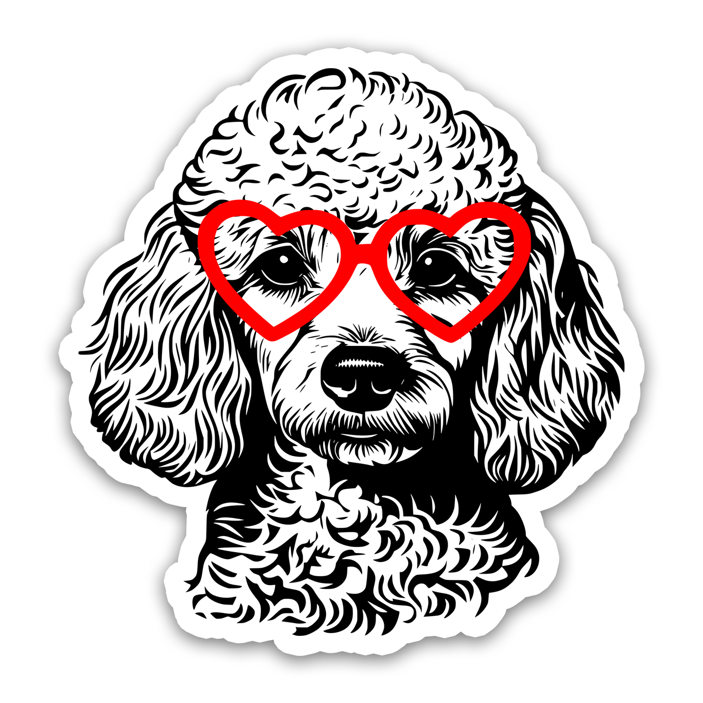Poodle with Heart Glasses Sticker