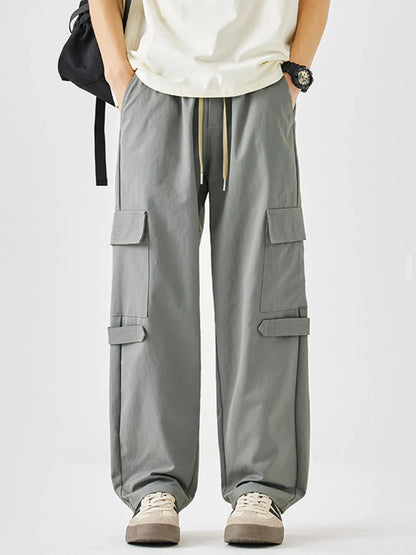 Men's Plus Size Multi-Pocket Cargo Utility Pants with Drawstring Waist
