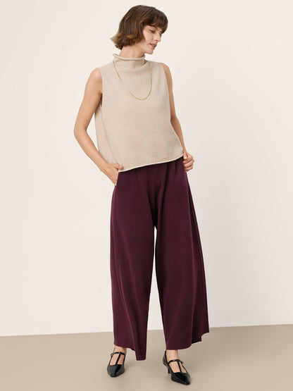 100% Mongolian Cashmere Hand-Finished Rolled Edge Sleeveless Turtleneck Knit Top DAISY
