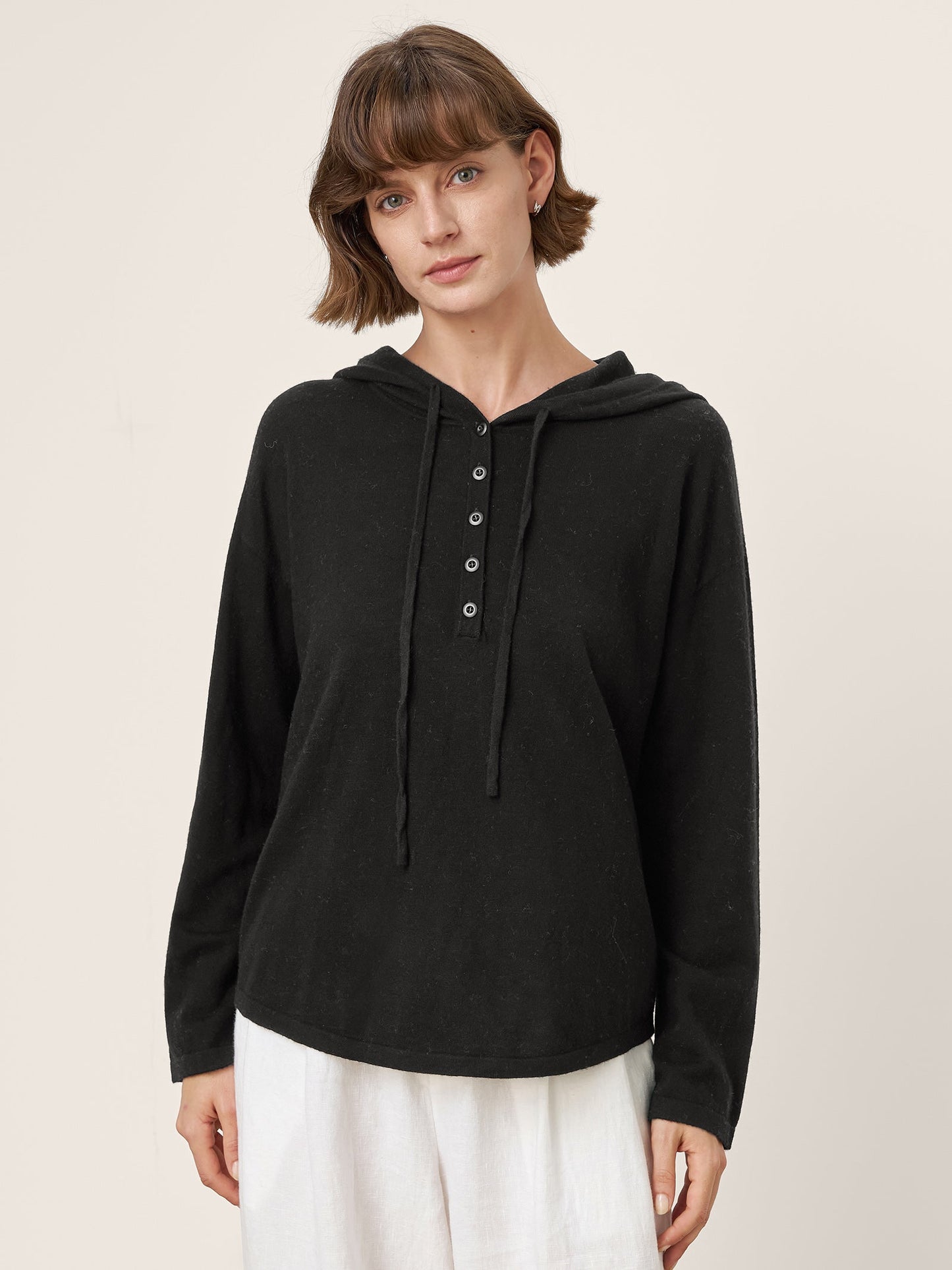 100% Extra-Fine Merino Wool Knit Hooded Sweatshirt SIA