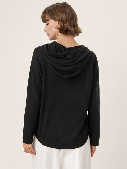 100% Extra-Fine Merino Wool Knit Hooded Sweatshirt SIA
