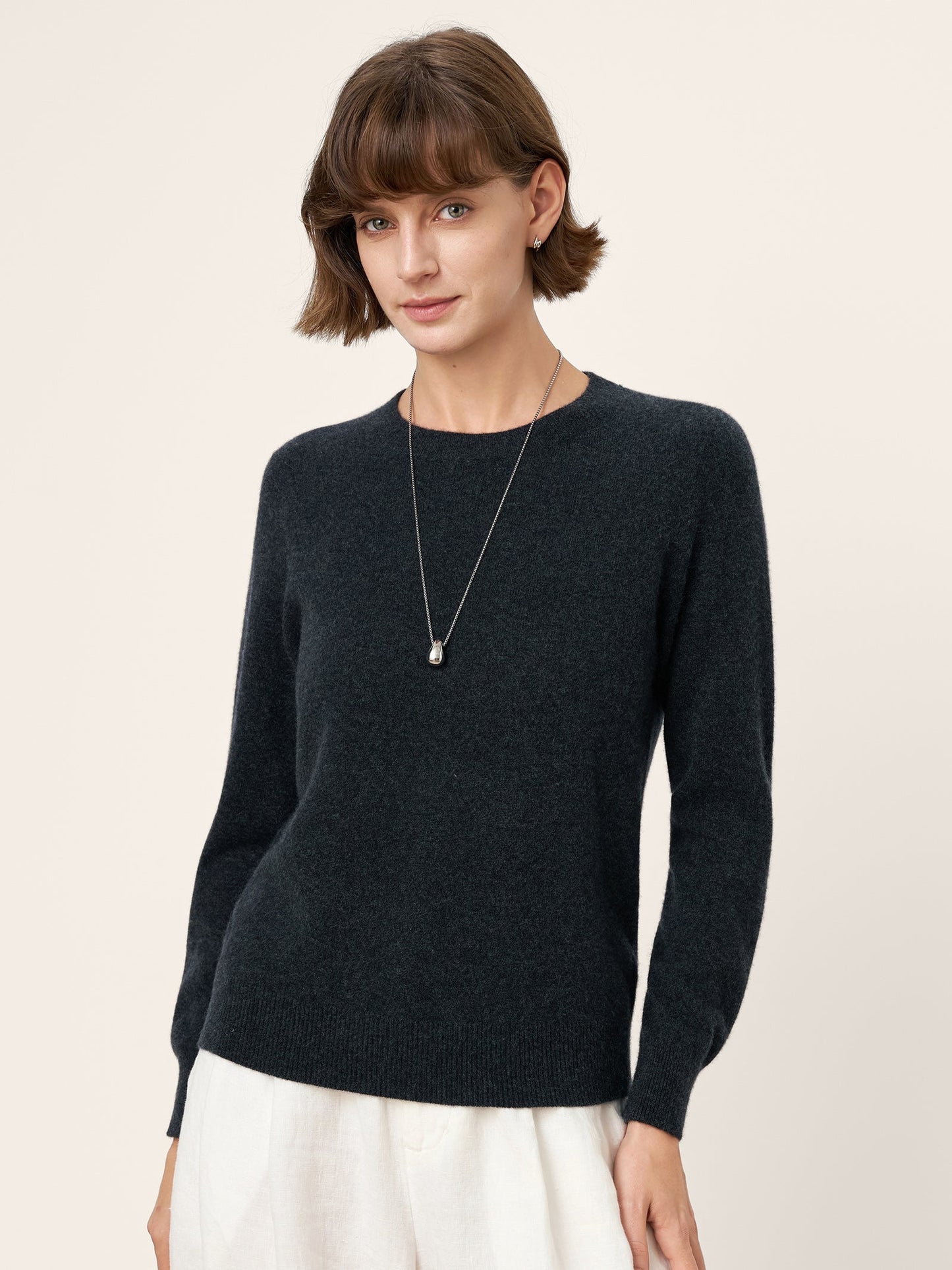 100% Mongolian Cashmere Seamless Ribbed Trims Crewneck Sweater TAWNY
