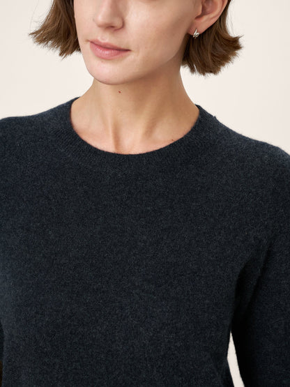 100% Mongolian Cashmere Seamless Ribbed Trims Crewneck Sweater TAWNY