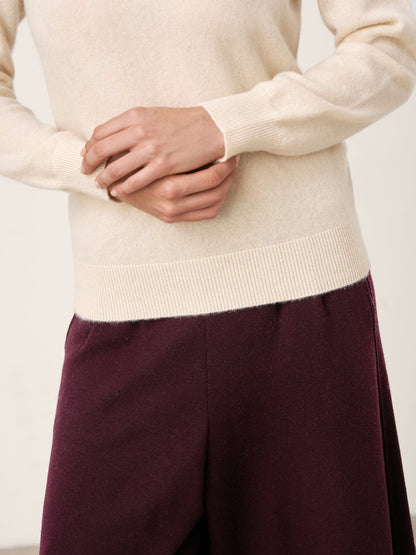 100% Mongolian Cashmere Seamless Ribbed Trims Crewneck Sweater TAWNY