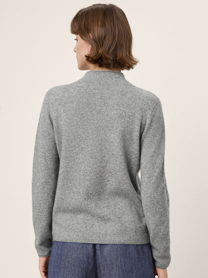 Premium Cashmere Blend Hand-Finished Seamless Mock Neck Lettuce Edge Sweater ZELIE