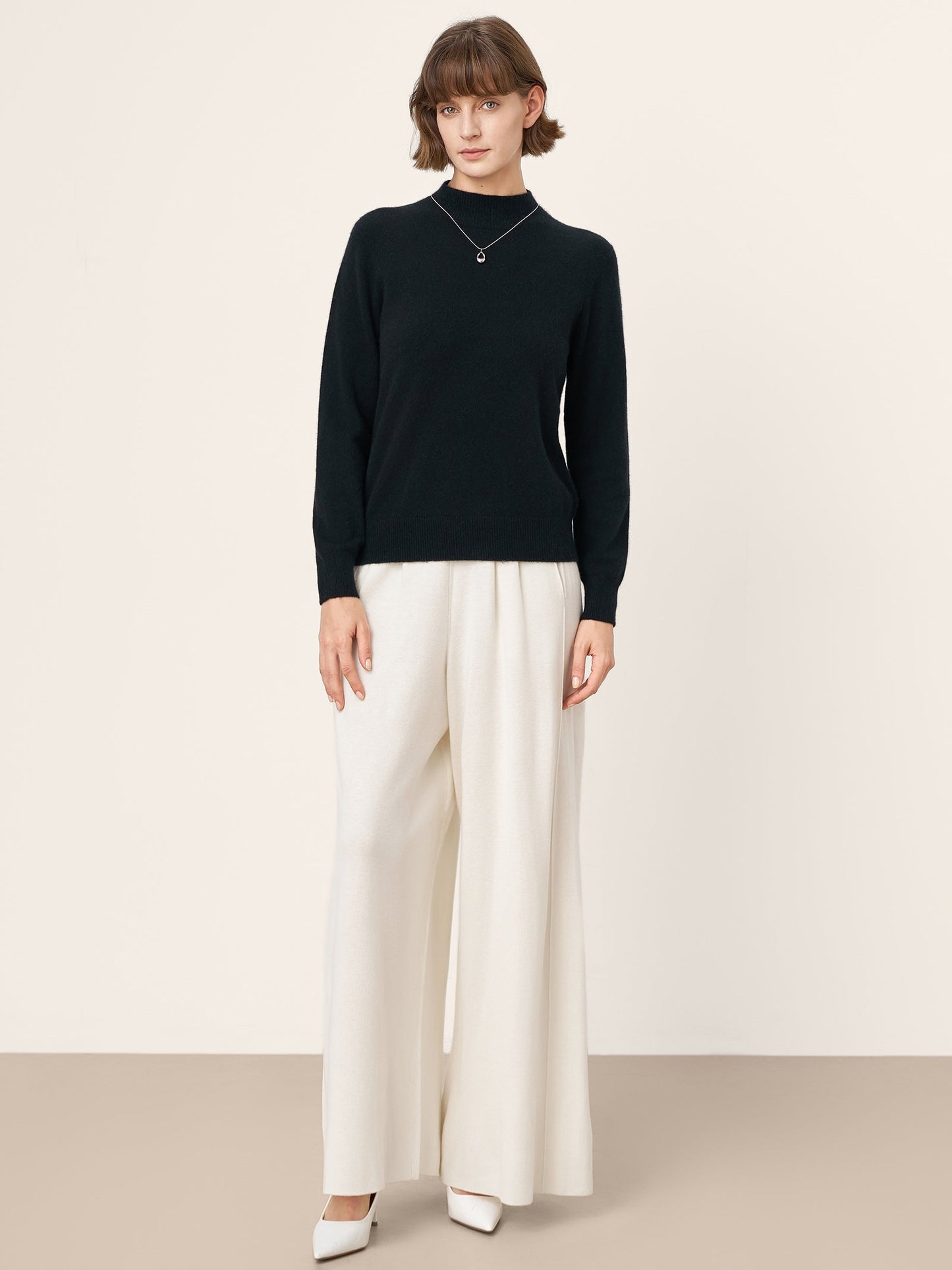 100% Mongolian Cashmere Seamless Wide Ribbed Edge Sweater MONA