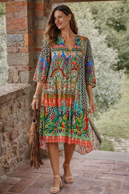 Multicolor Boho Tribal Print Midi Dress | Wholesale Pack of 4