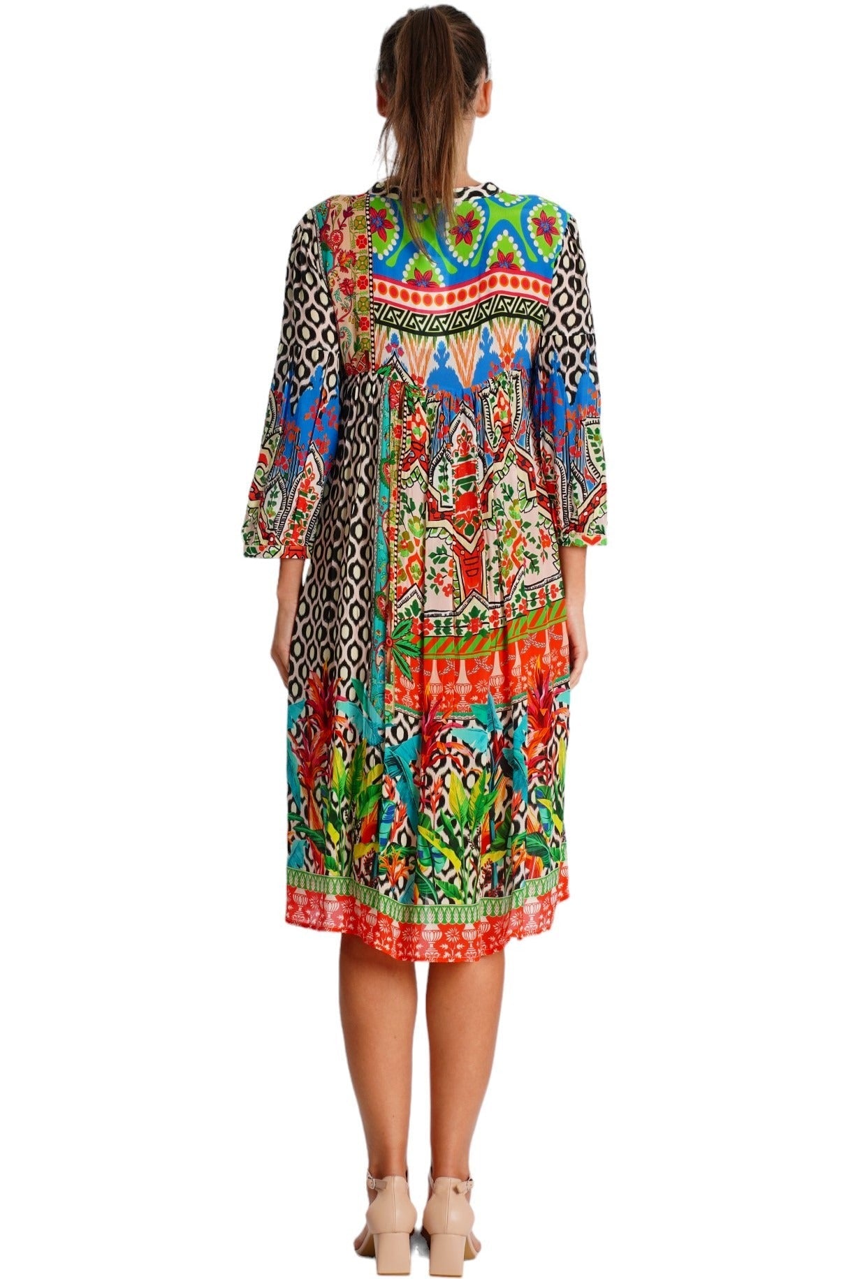 Multicolor Boho Tribal Print Midi Dress | Wholesale Pack of 4