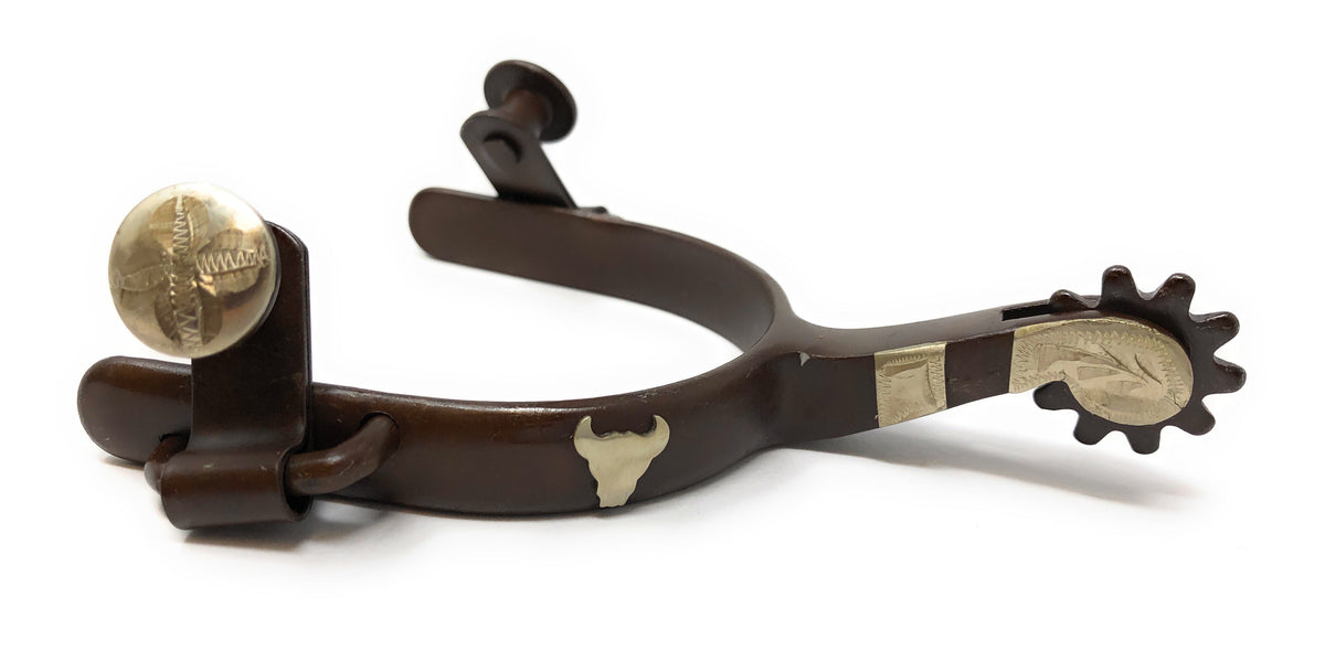 AJ Tack Youth Antique Brown Steer Head Spurs Package