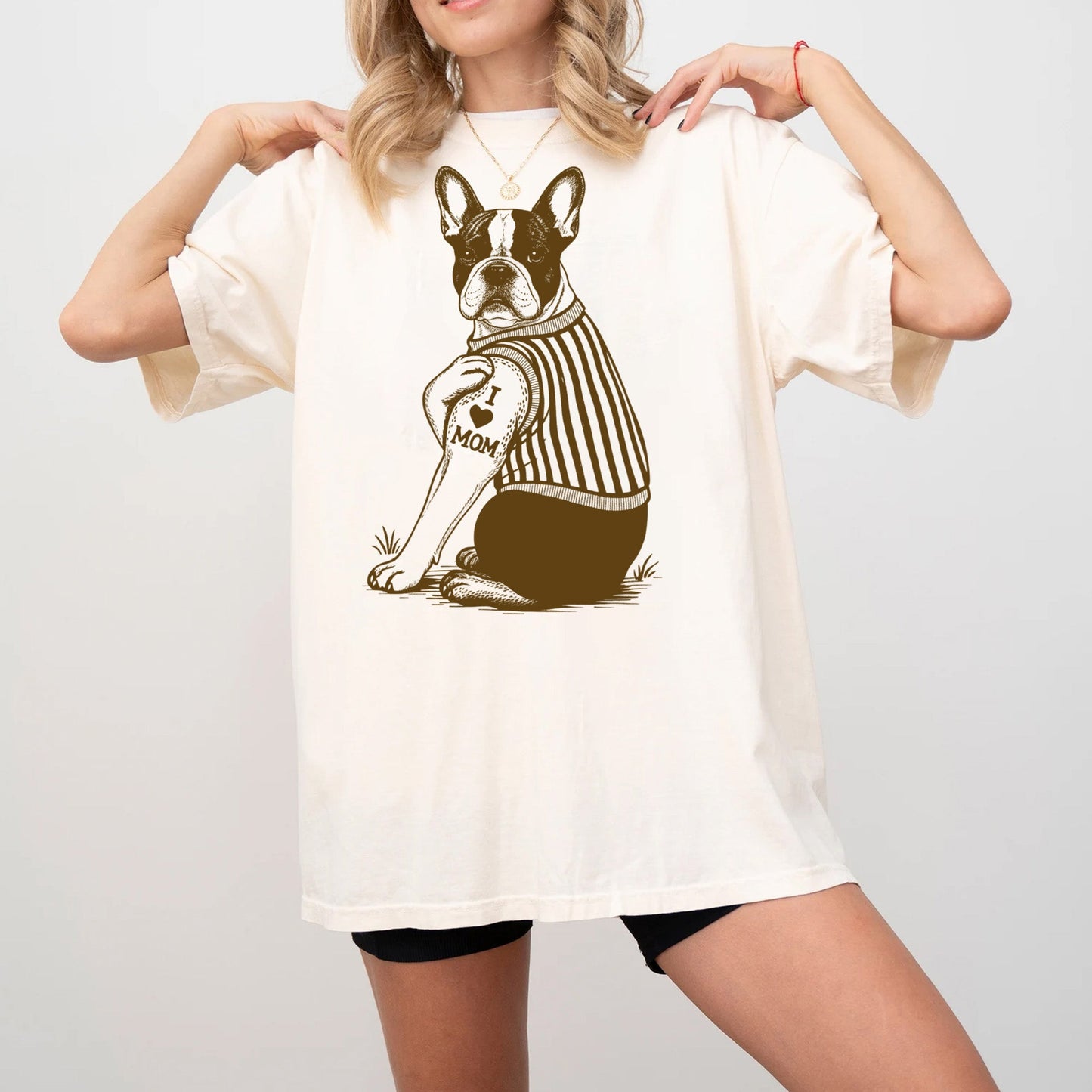 French Bulldog "I Love Mom" Tattoo Shirt