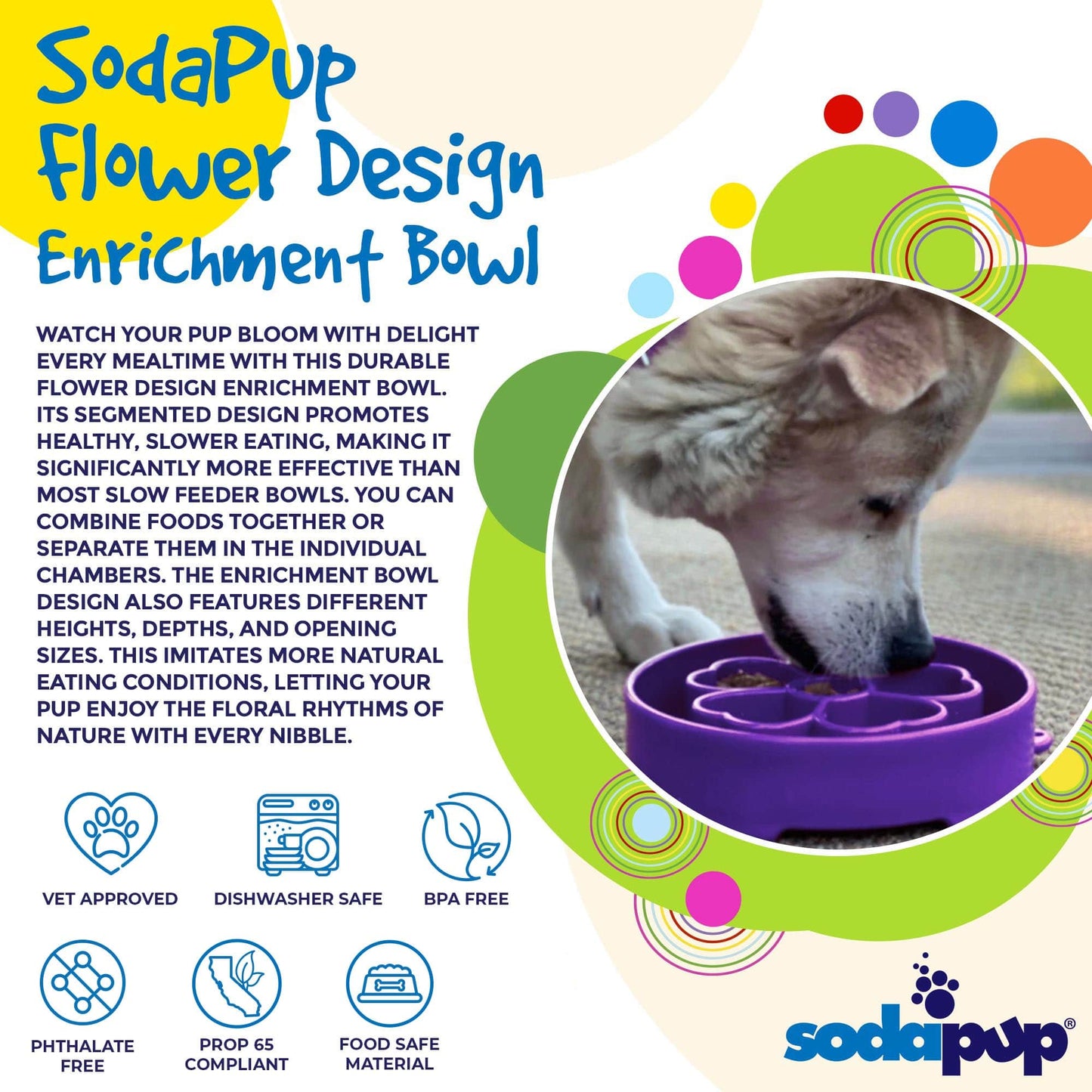 Flower eBowl Deep Slow Feeder Dog Bowl for Enrichment | USA Made