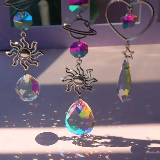 3-Pieces: Crystal Wind Chime Pendant Catcher Diamond Prisms