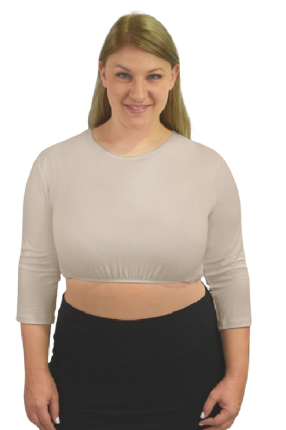 Plus Size Crop Top 3/4 Sleeve with Jewel Neckline