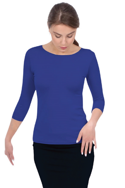 3/4 Sleeve T-Shirt High Round Neckline Slim-Fit