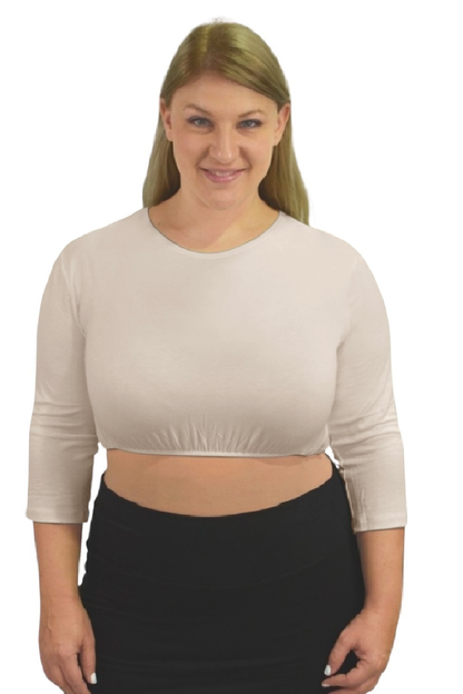 Plus Size Crop Top 3/4 Sleeve with Jewel Neckline