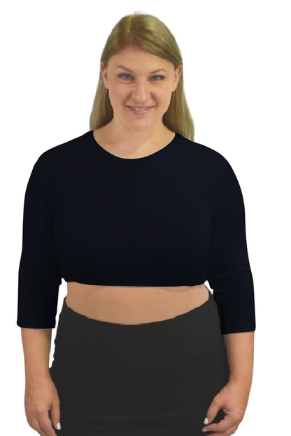 Plus Size Crop Top 3/4 Sleeve with Jewel Neckline