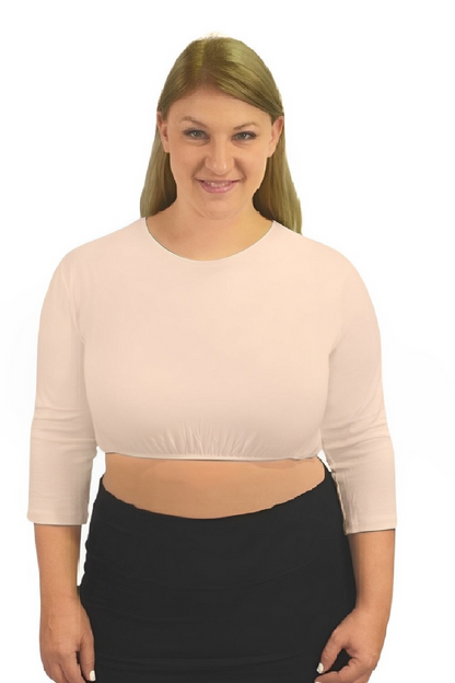 Plus Size Crop Top 3/4 Sleeve with Jewel Neckline
