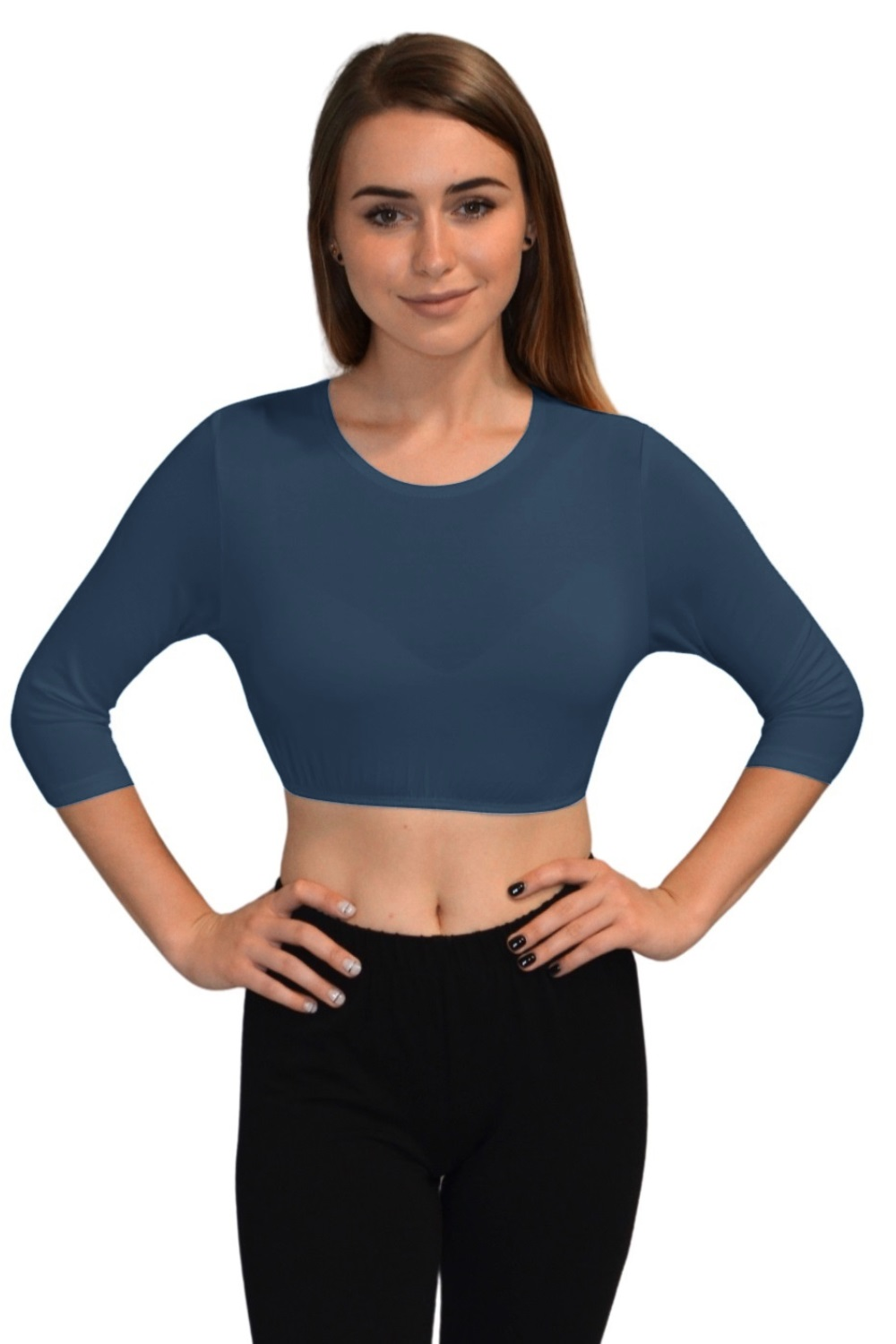 Plus Size Crop Top 3/4 Sleeve with Jewel Neckline