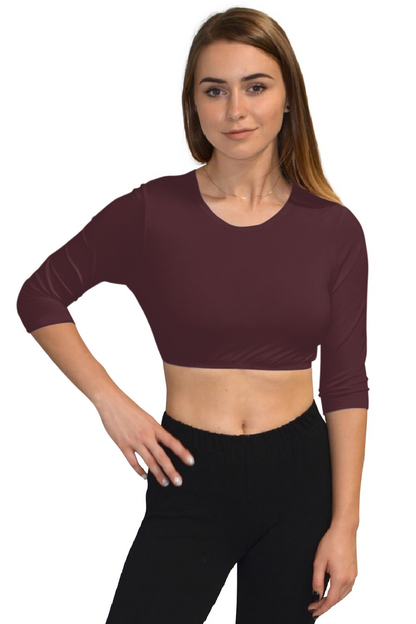 Plus Size Crop Top 3/4 Sleeve with Jewel Neckline