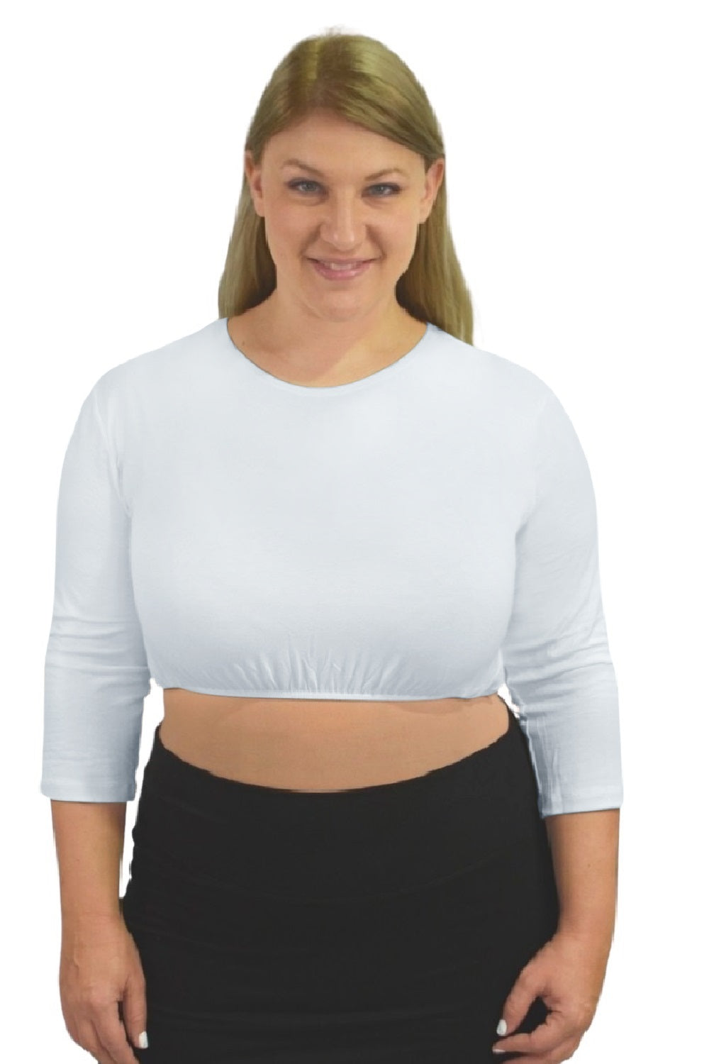 Plus Size Crop Top 3/4 Sleeve with Jewel Neckline