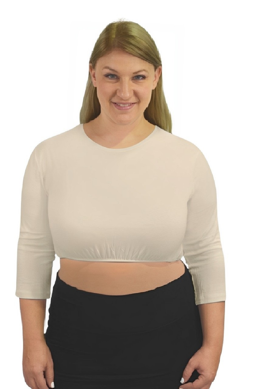 Plus Size Crop Top 3/4 Sleeve with Jewel Neckline