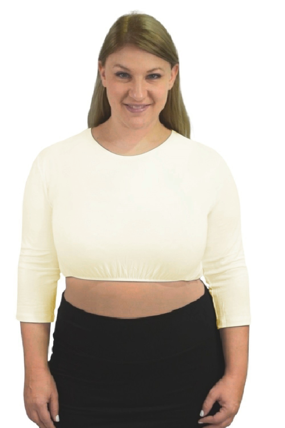 Plus Size Crop Top 3/4 Sleeve with Jewel Neckline
