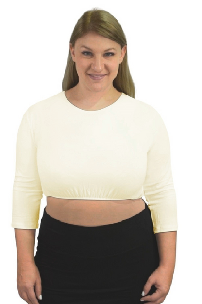 Plus Size Crop Top 3/4 Sleeve with Jewel Neckline