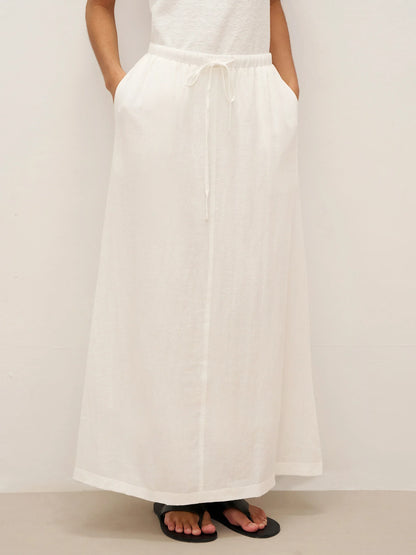 Linen Elastic Waist Drawstring Maxi Skirt NINA