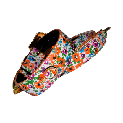Poppy & Pansy Italian Leather/Swarovski Crystal Buckle Collar & Leash Set