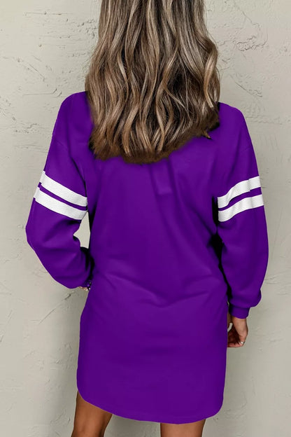 Stripe Long Sleeve Casual Sweatshirt Dress